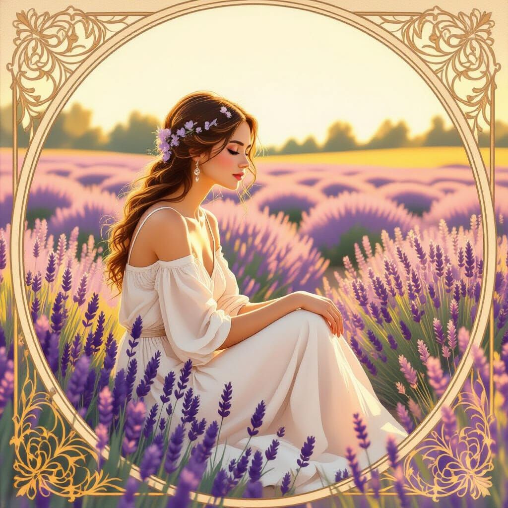 Serene Lavender Field in Art Nouveau Style