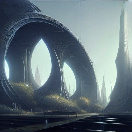 Detailed Futuristic Architecture in Digital Art Style