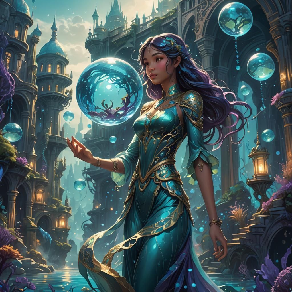 Mystical Water Girl in Art Nouveau Style