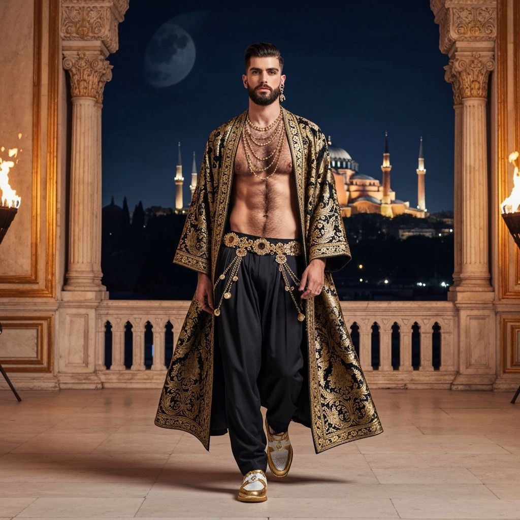 Regal Mediterranean Man in Byzantine Emperor Fashion