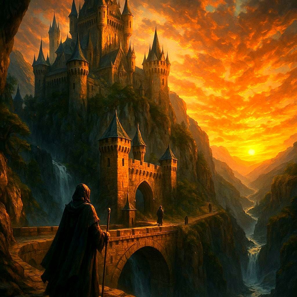 Majestic Castle with Stone Bridge in Hyperrealistic Style