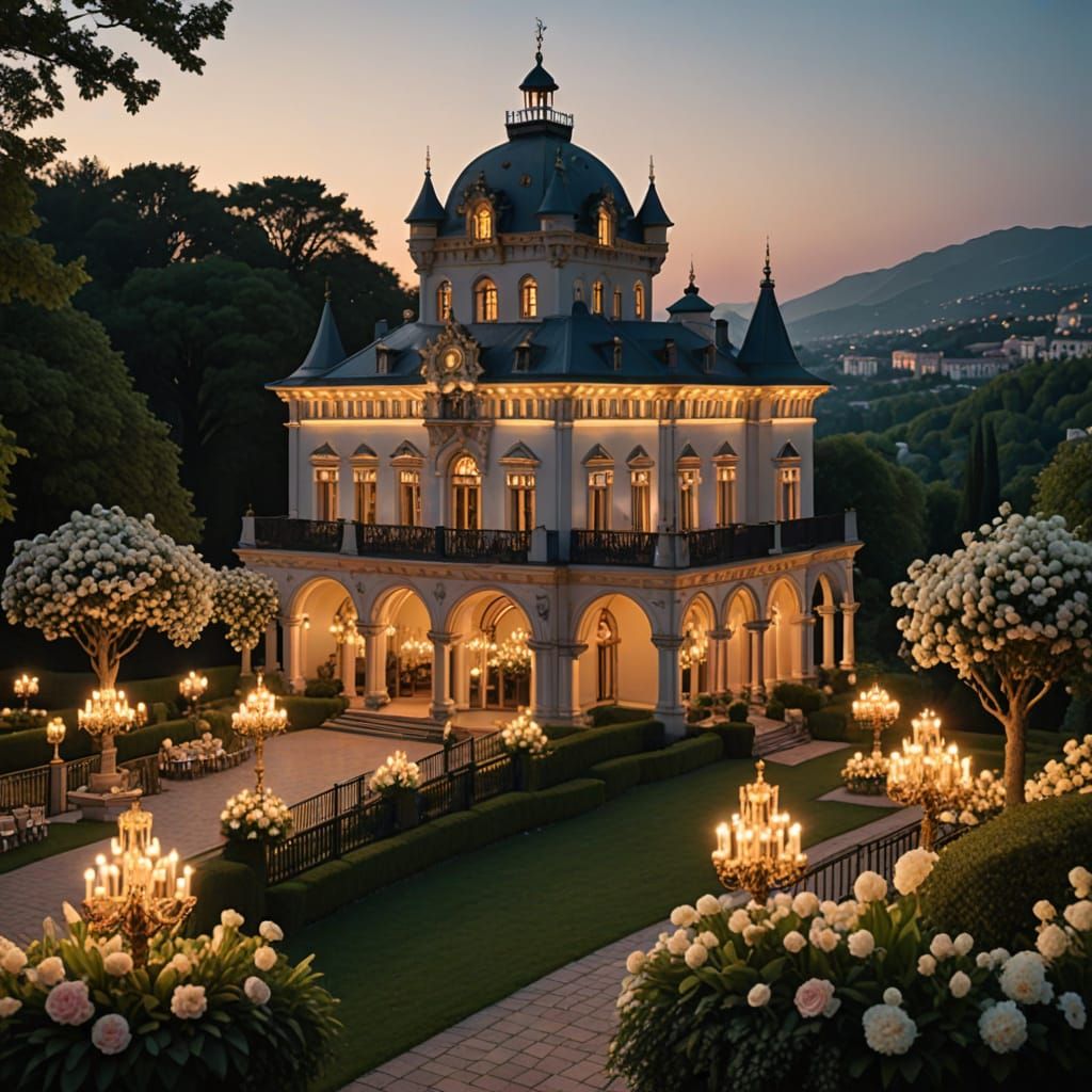 Regal Springtime Ballroom in a Grand Outdoor Villa Castle