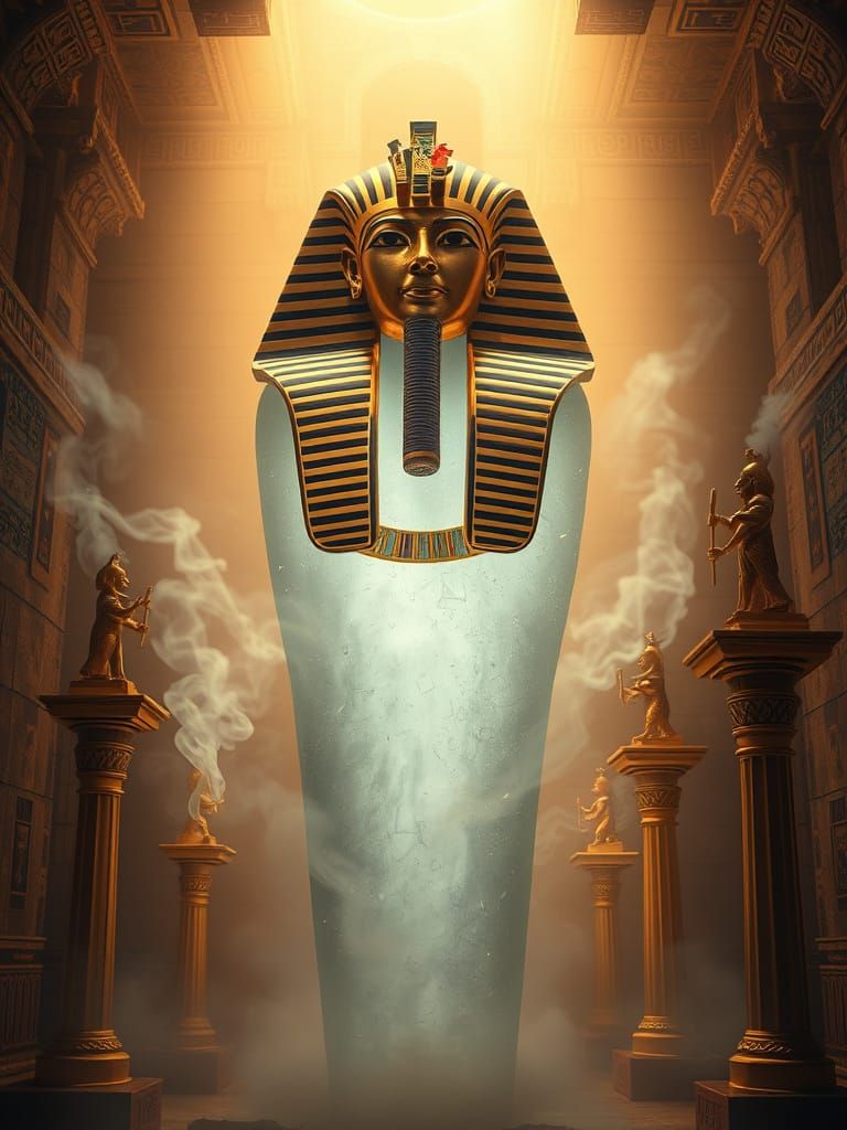 Egyptian Pyramid Tomb in Soft Ethereal Light with Ghostly Ph...