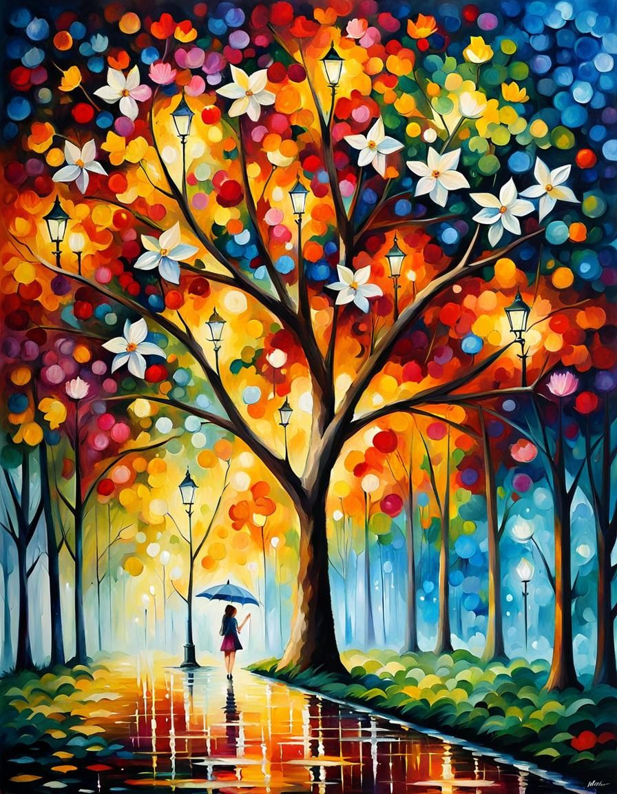 Floral Christmas Tree in Impressionistic Style