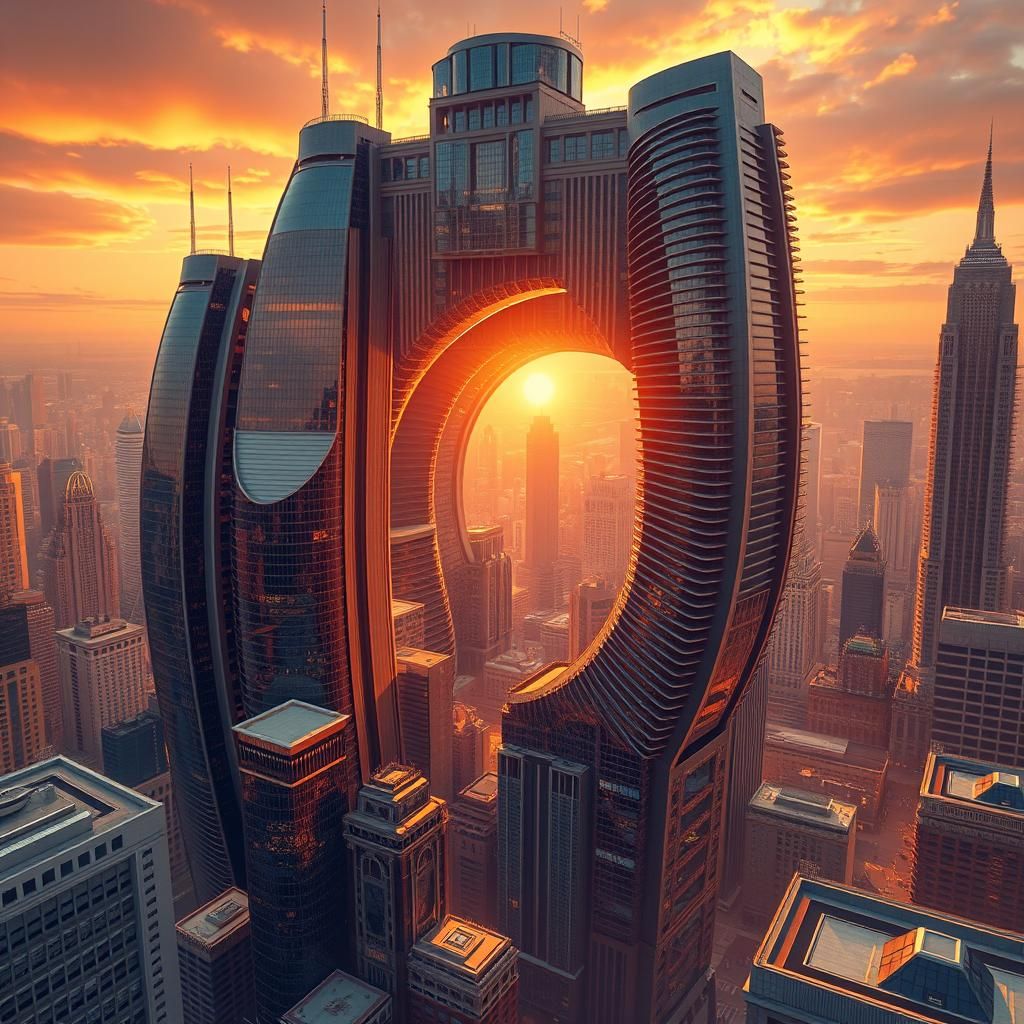 Surreal Urban Landscape: Impossible Geometry in Golden Light