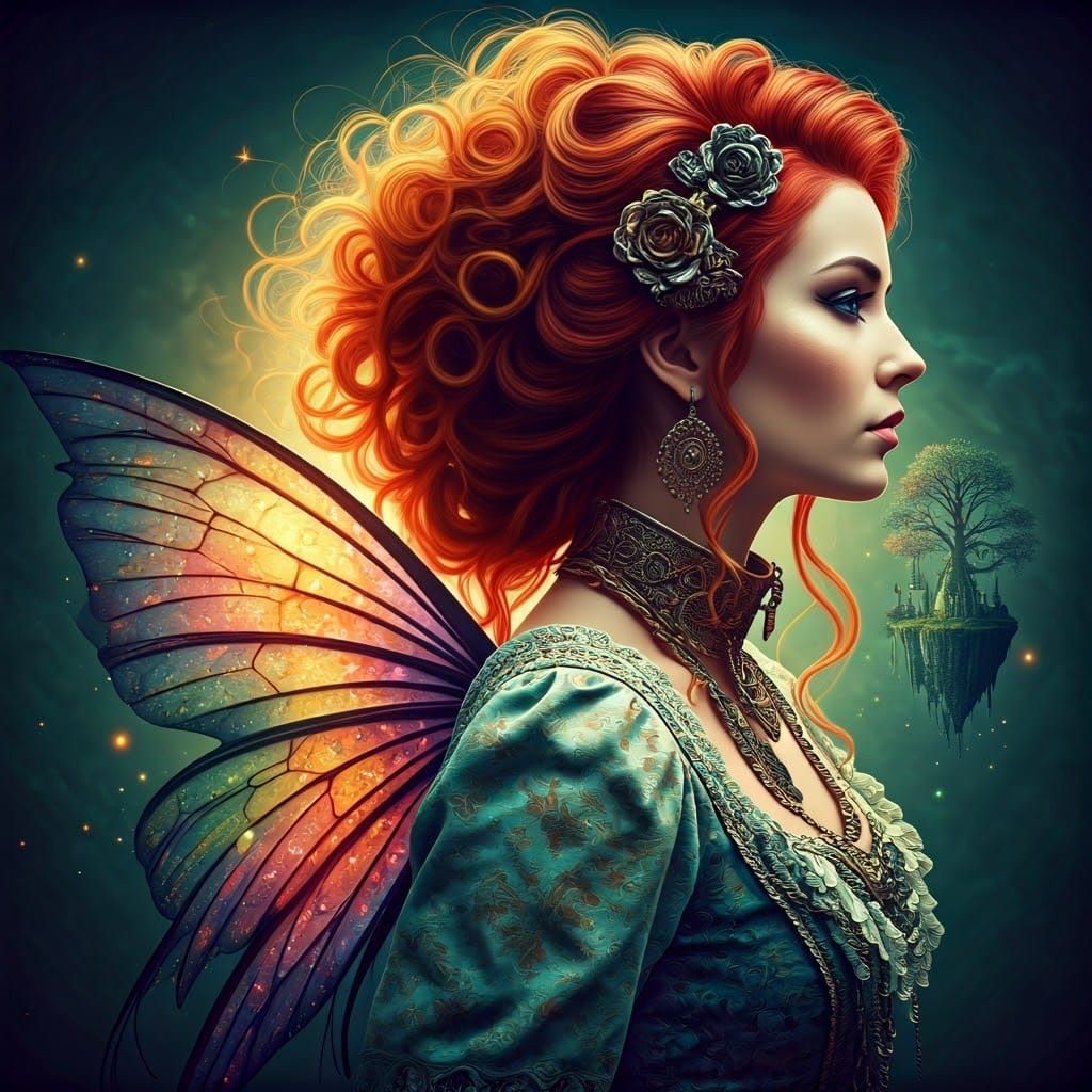 Fairy Portrait with Magical Realm Double Exposure