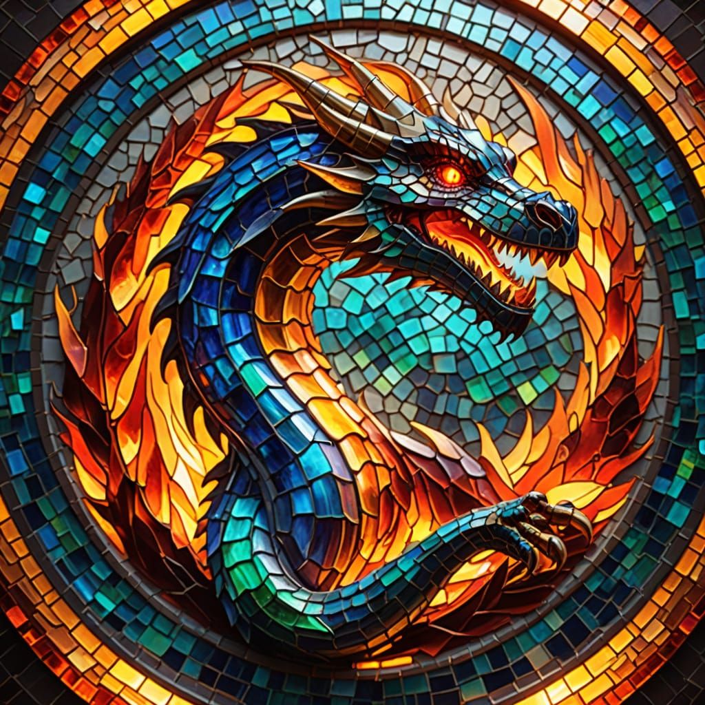 Vibrant Glass Dragon in Byzantine Style