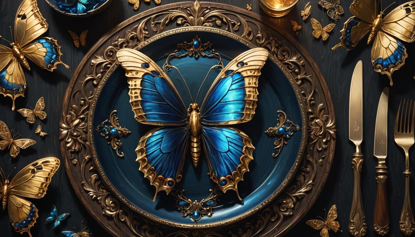 Dead Head Butterfly with Silverware, Hyper-Realistic Art