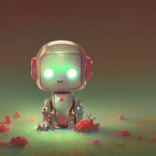 Opalescent Robot Dog with Red Cross, Fantasycore Style