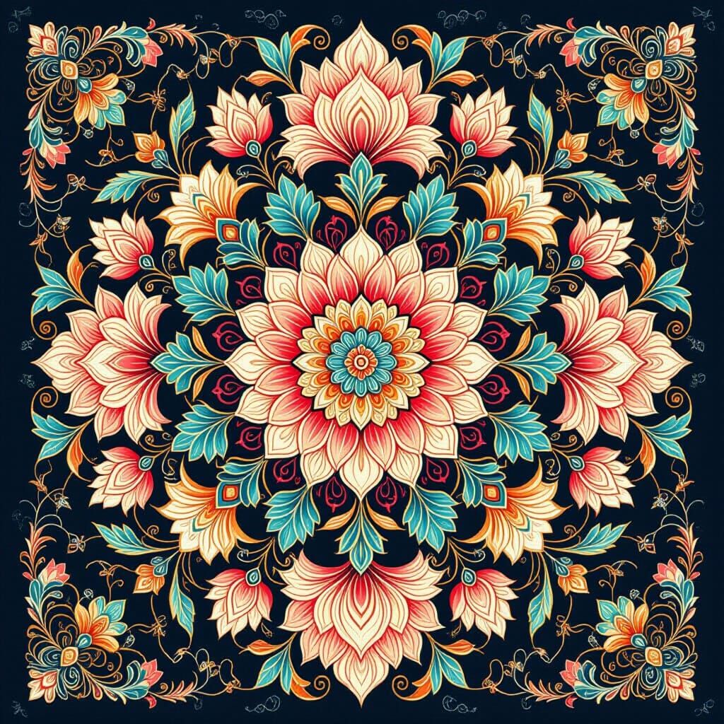 Floral Mandala in Rajasthani Embroidery Style