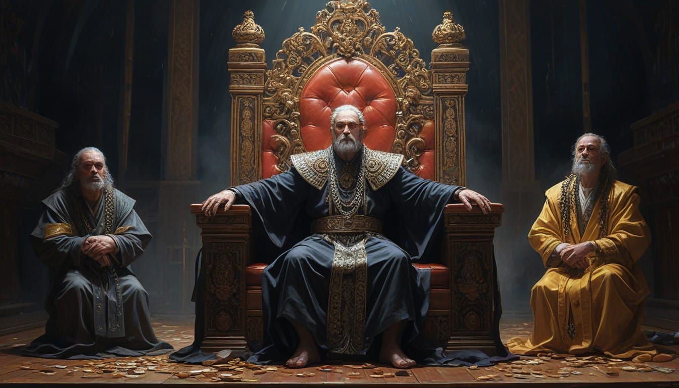 Medieval Moneylender with Desperate Petitioners