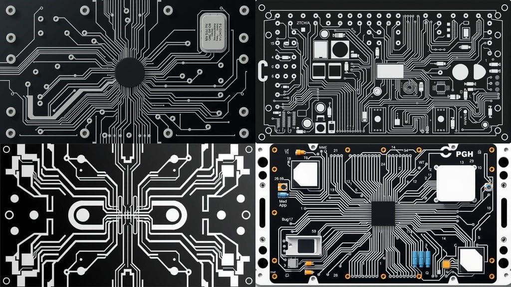 Minimalist Circuit Board with Geometric Shapes and Monochrom...