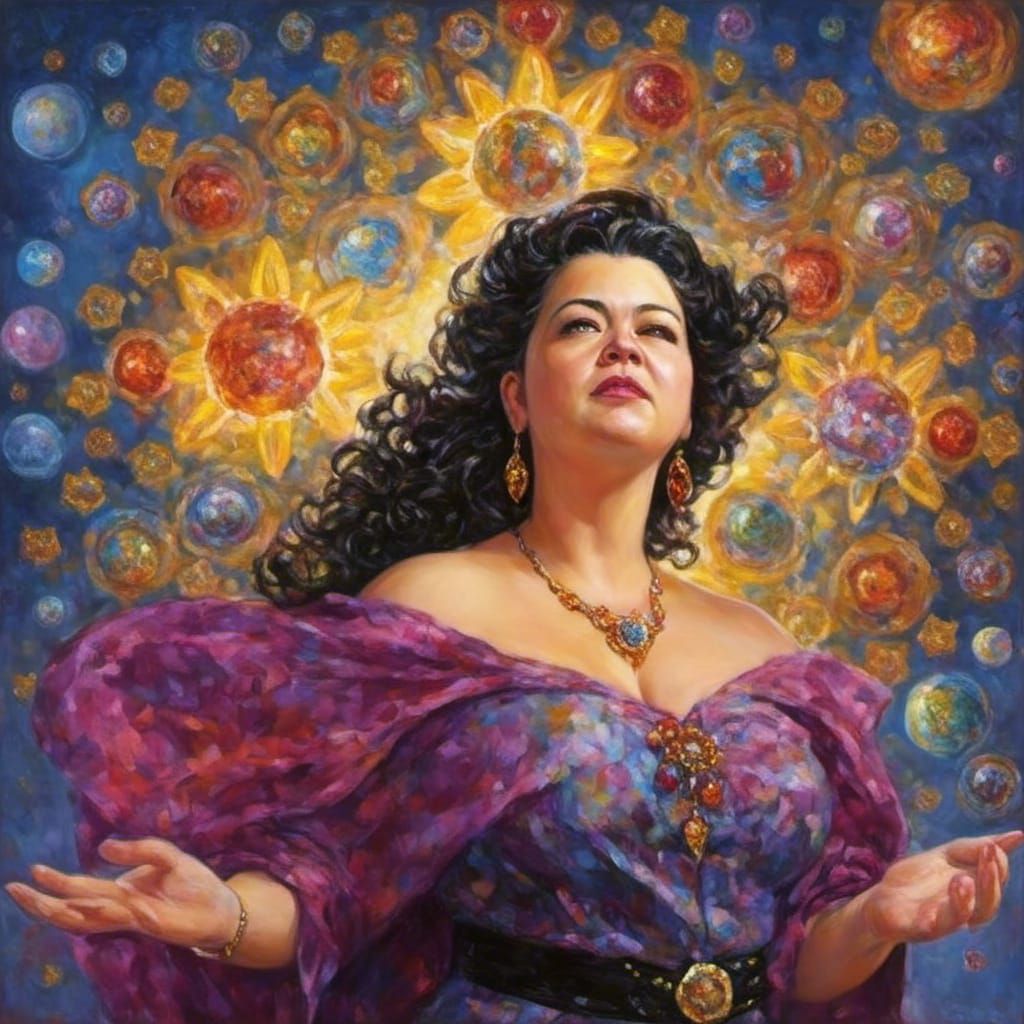 Powerful Sorceress Portrait with Celestial Ornamentation