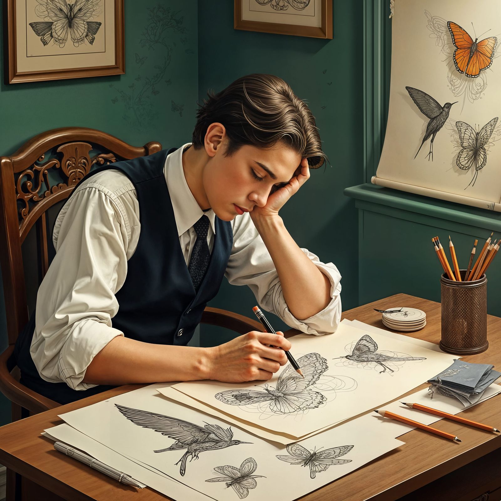 Surreal Bird Butterfly Transformation Drawing