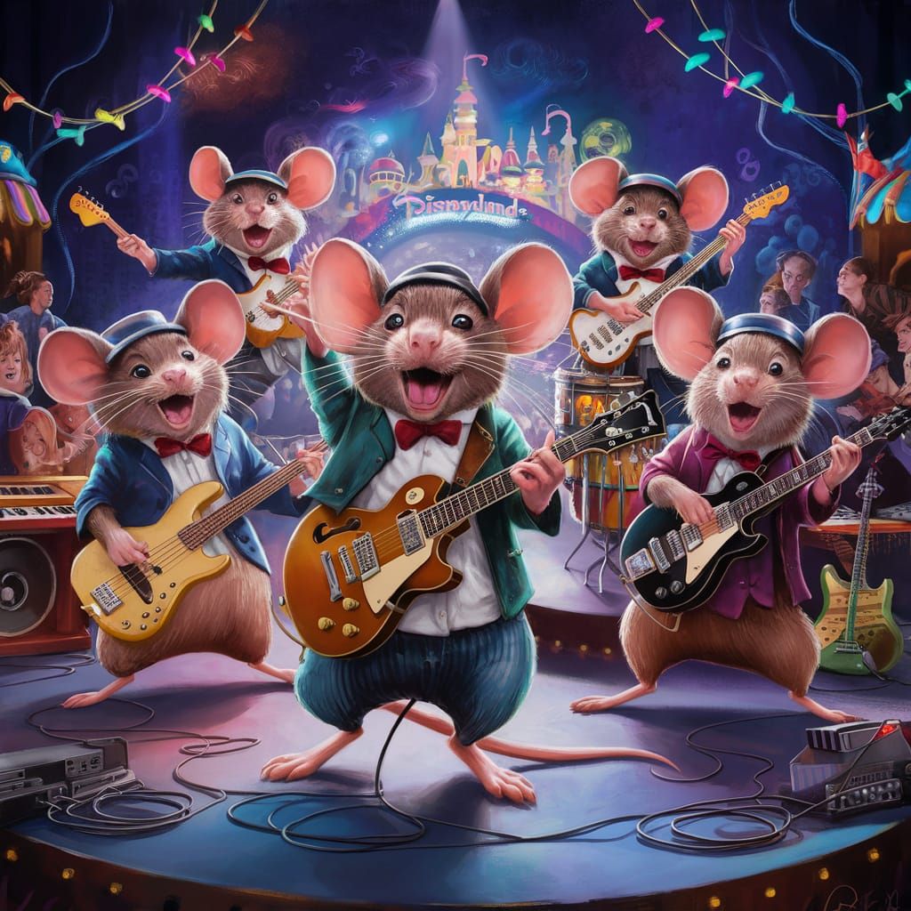 Mice Band Performing in Disneyland: Airbrush Art