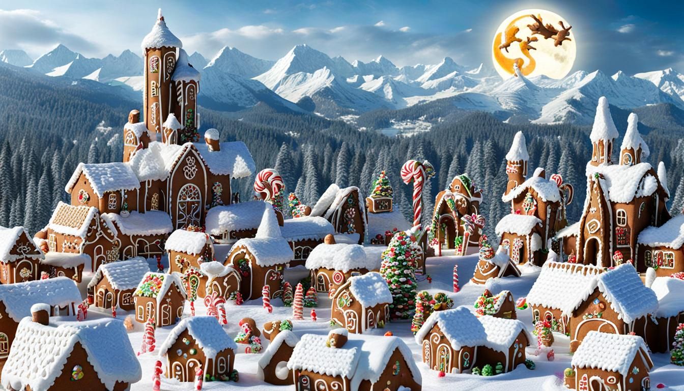 Futuristic Candy Metropolis with Gingerbread Citizens