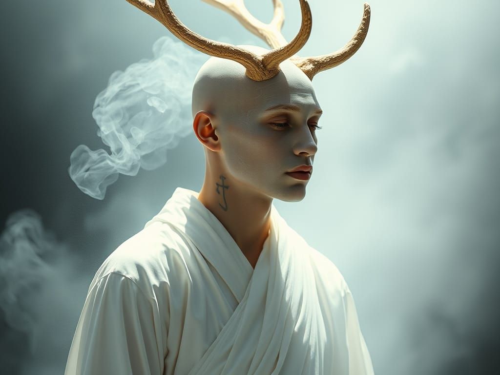 Androgynous Deity as Albino Human Deer Hybrid