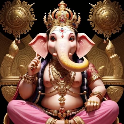 Lord Ganesha on Mouse with Snake Crown