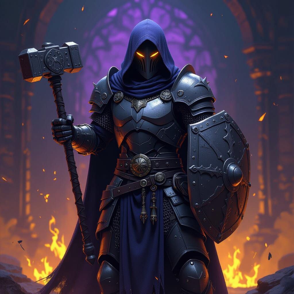 Warforged Fighter with Hammer in Dark Fantasy Style