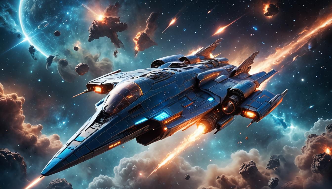 Glowing Sci-Fi Spaceship in Deep Space