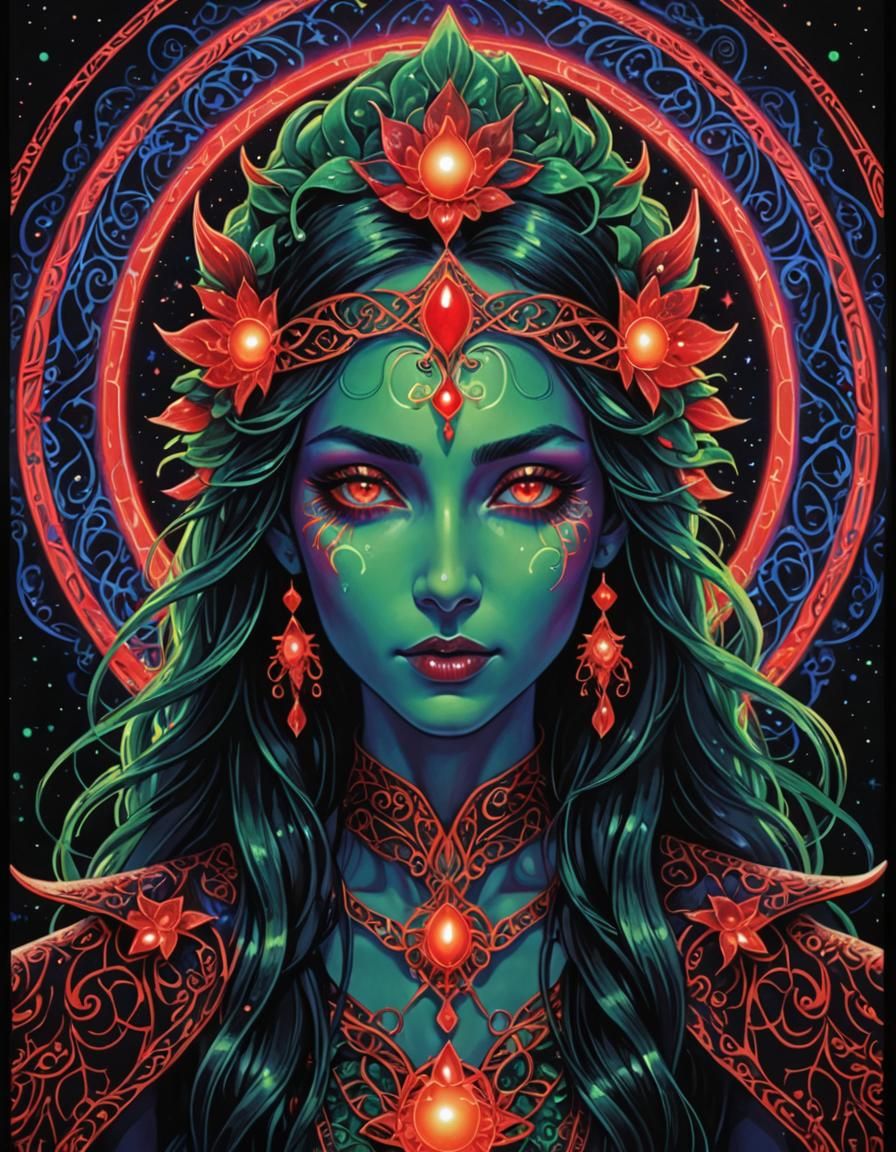 Jade Elf Radiating Neon Light in Ethereal Poster