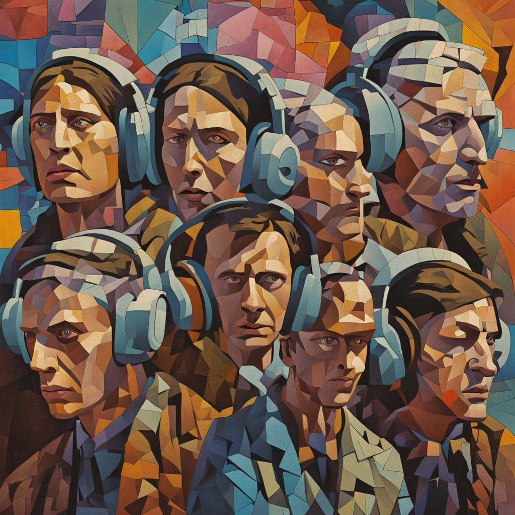 Neo-Cubist Pilgrims Listening to Prophecies