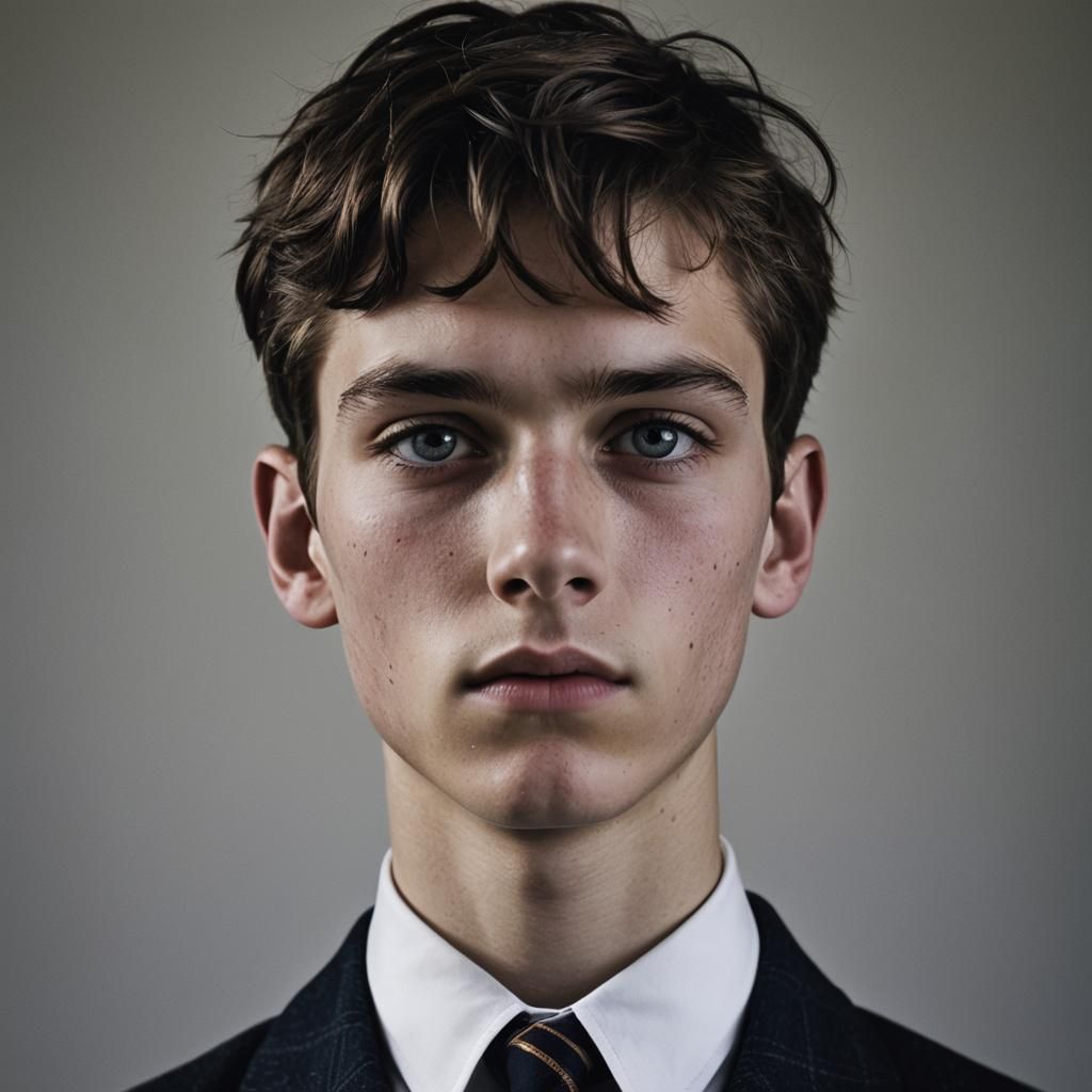 High-Contrast Portrait of Boy in School Uniform