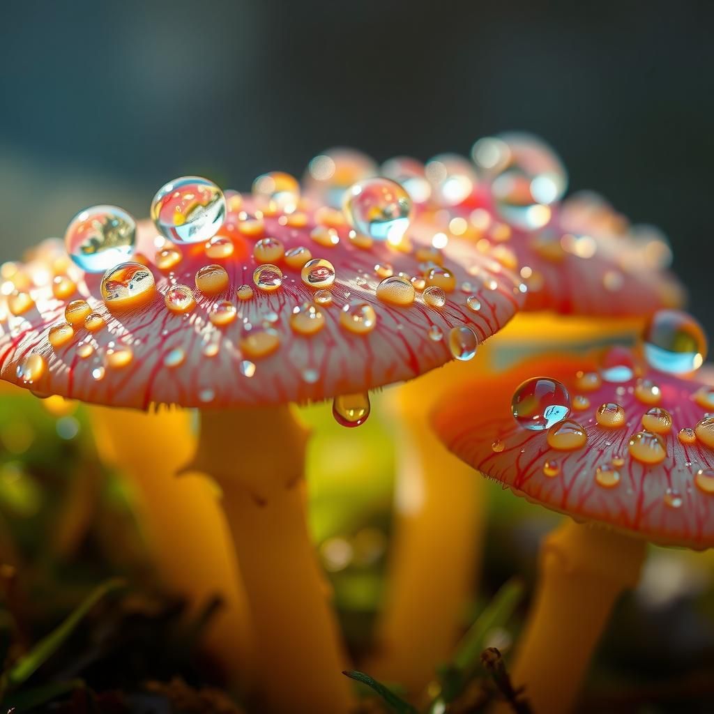 Ethereal Mushroom Caps in Morning Light: Macro Photography