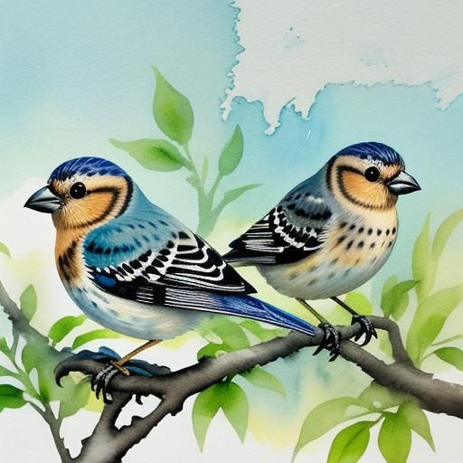Watercolor Finches in Impressionist Gouache Style