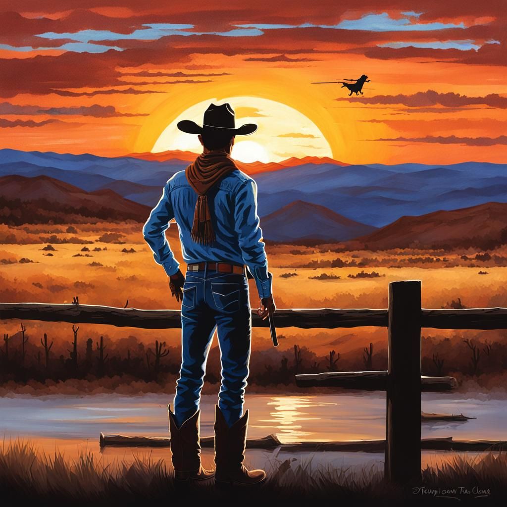 Cowboy Silhouette at Sunset