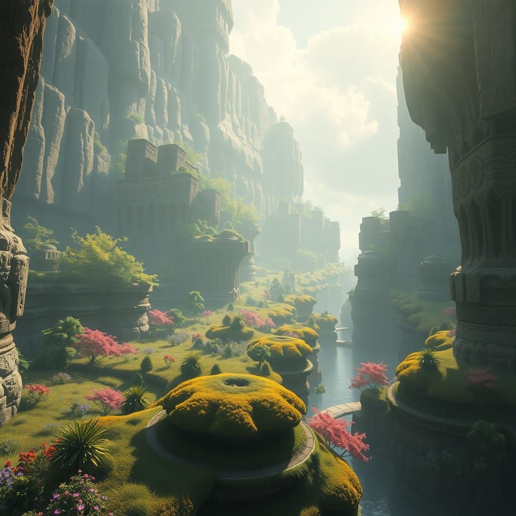 Landscape in the style of a Fumito Ueda game