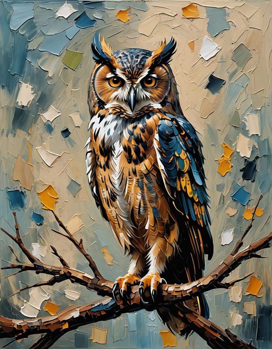Owl in Impasto Style Oil Painting