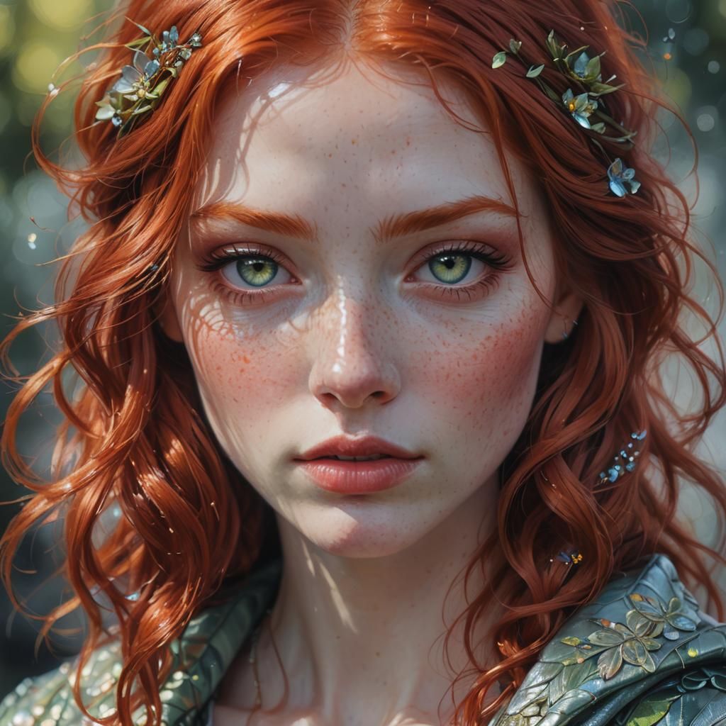 Iridescent Redhead in Oil Painting Style