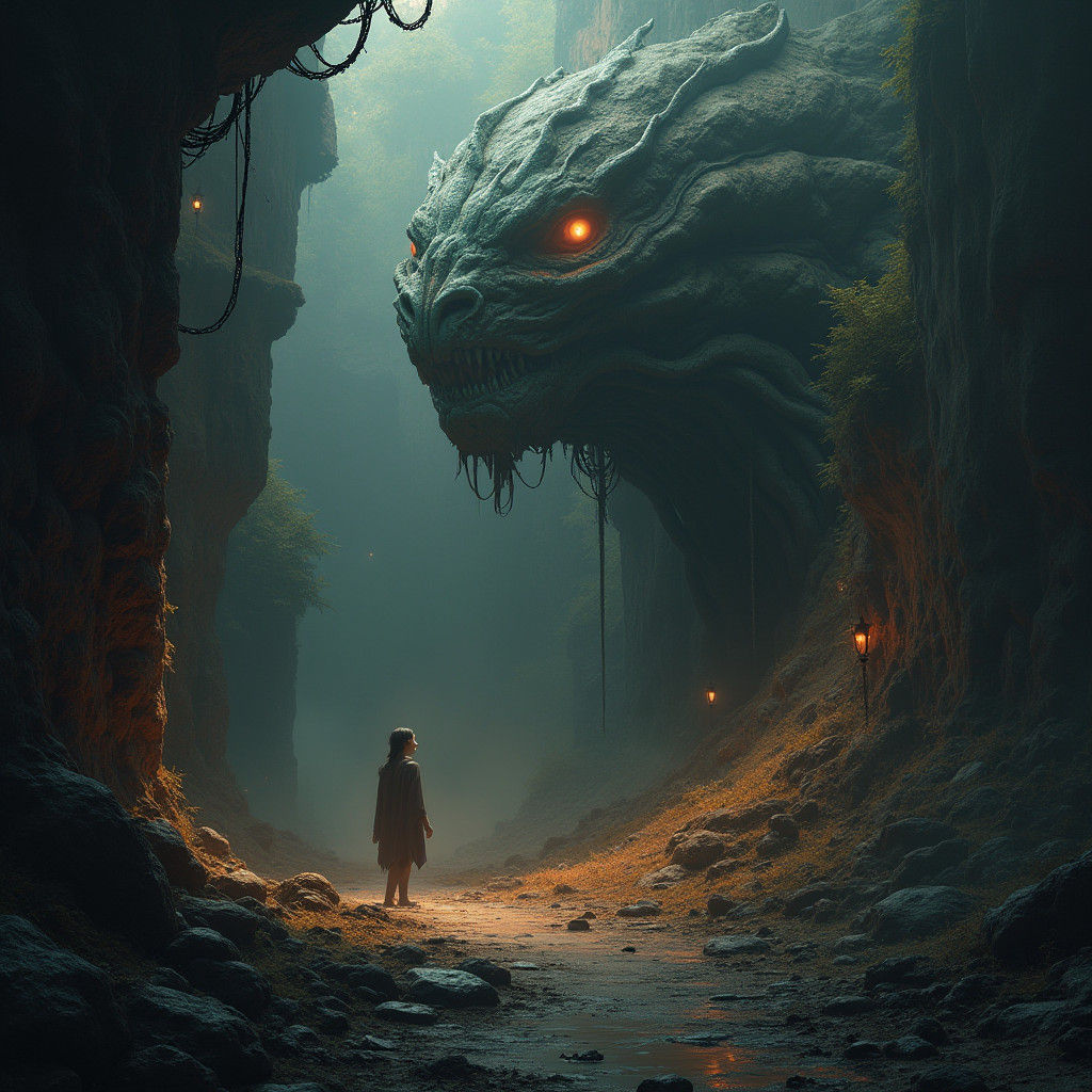 Dark Fantasy Landscape Masterpiece in Art Nouveau Style