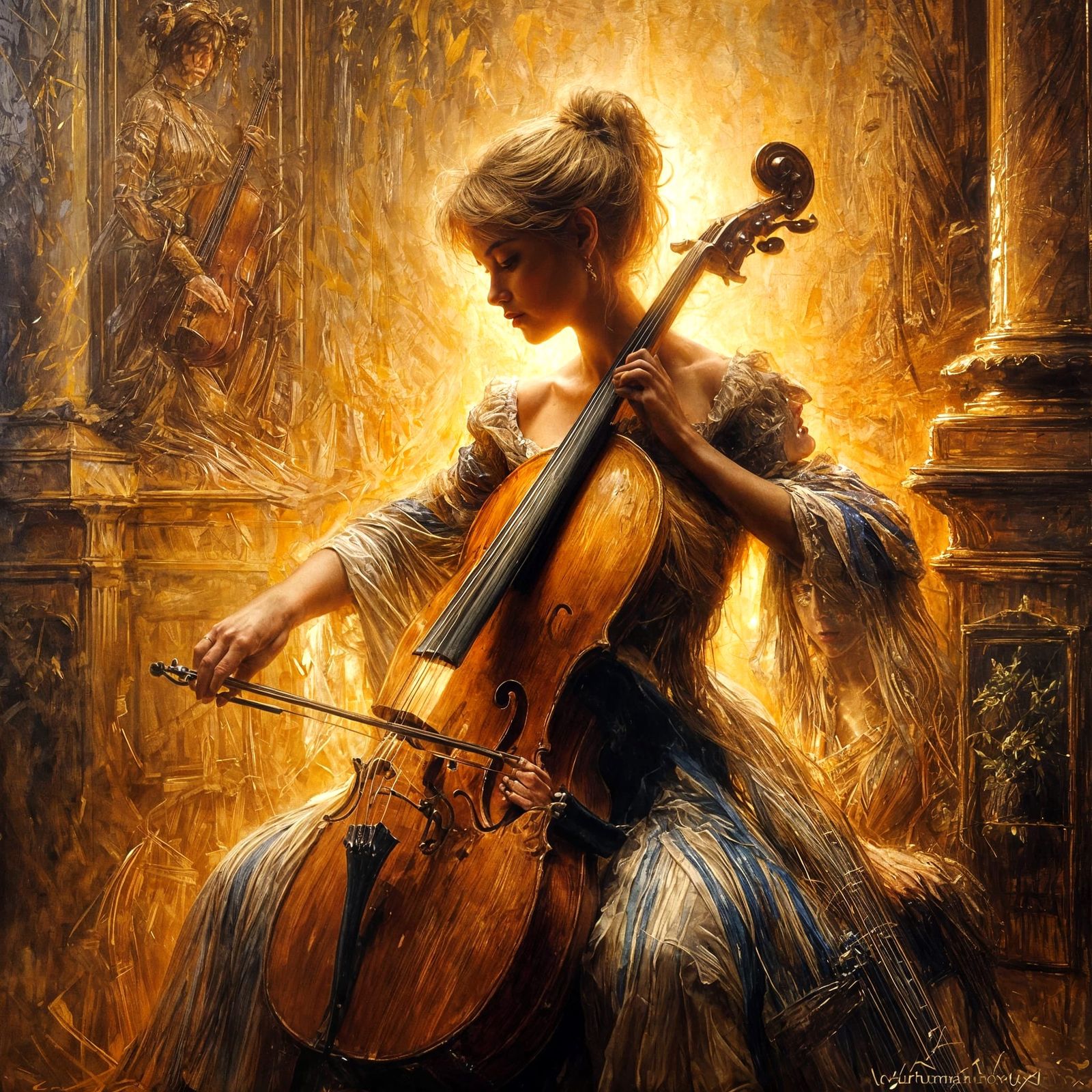 Elegant Cello Player in Lavish Castle Setting