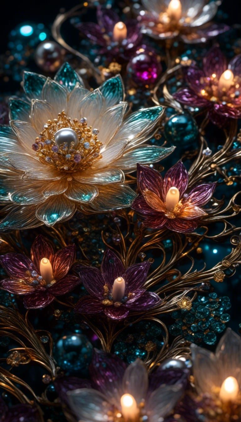 Opalescent Glass Flowers in Dark Academia Style