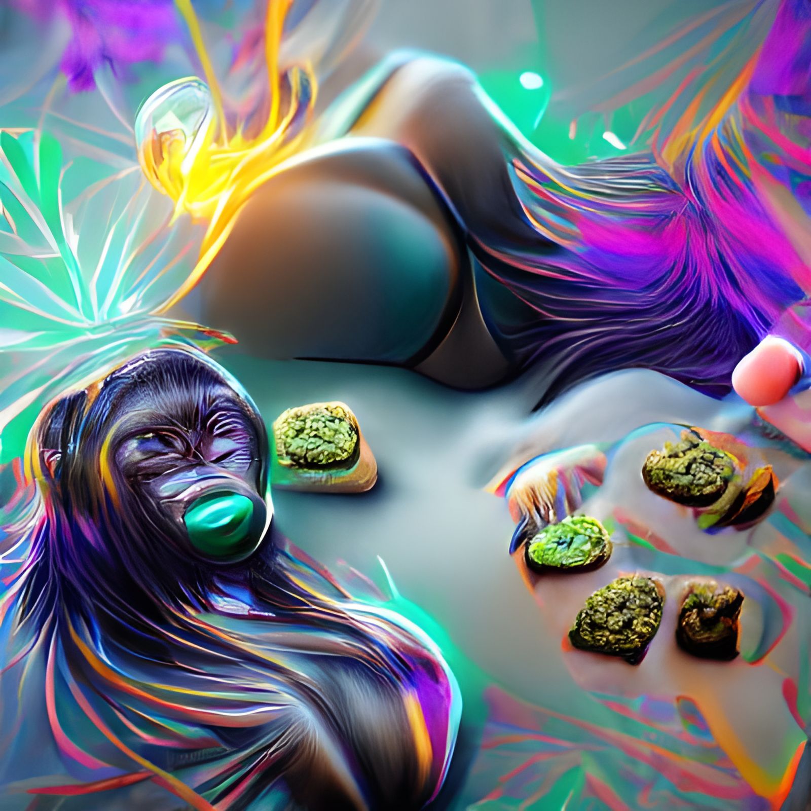 Iridescent Neon Digital Illustration of Cannabis Cookies