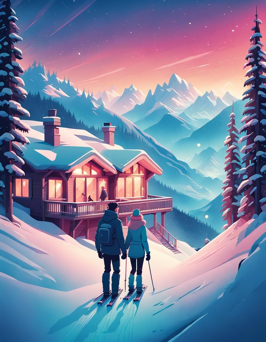 Psychedelic Ski Resort Inspired by Vector Art