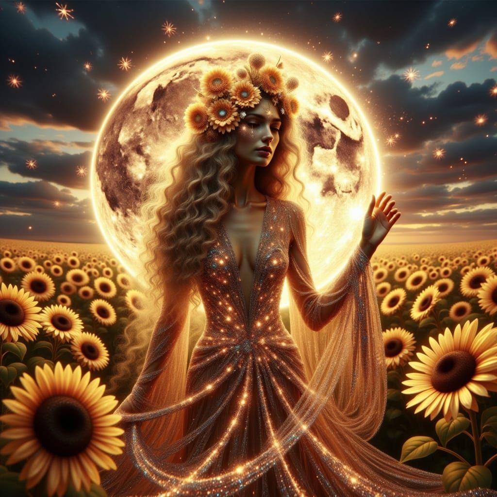 Regal Holographic Queen in Sunflower Field