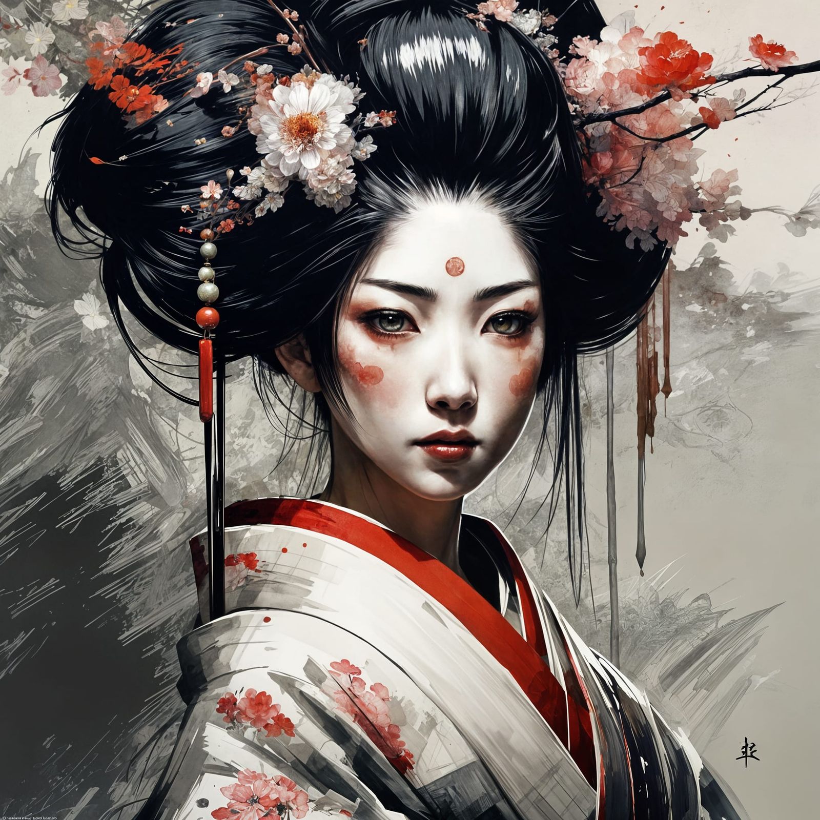 Anime Geisha Portrait in Japanese Art Style