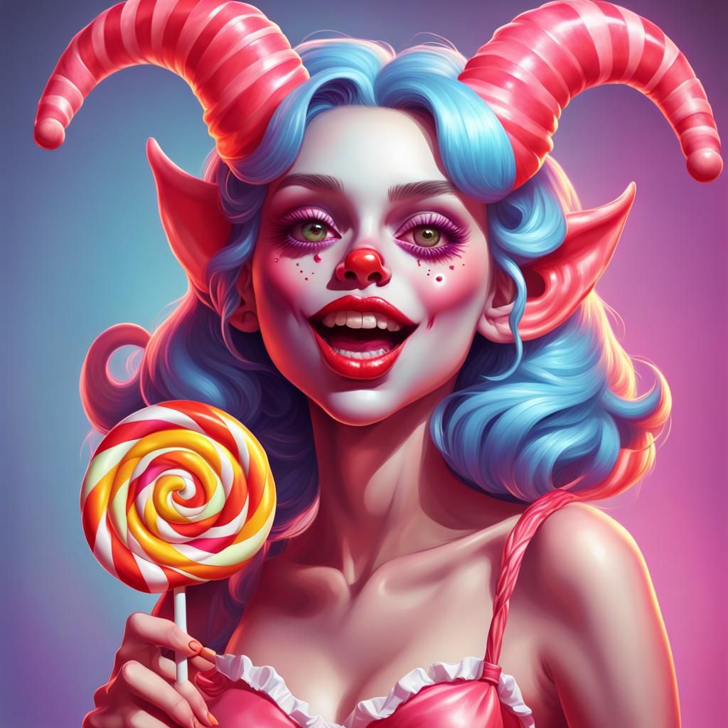 Demon Girl with Lollipop in Candy Art Style