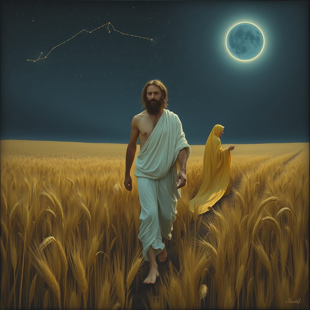 Nocturnal Figure in Wheat Field