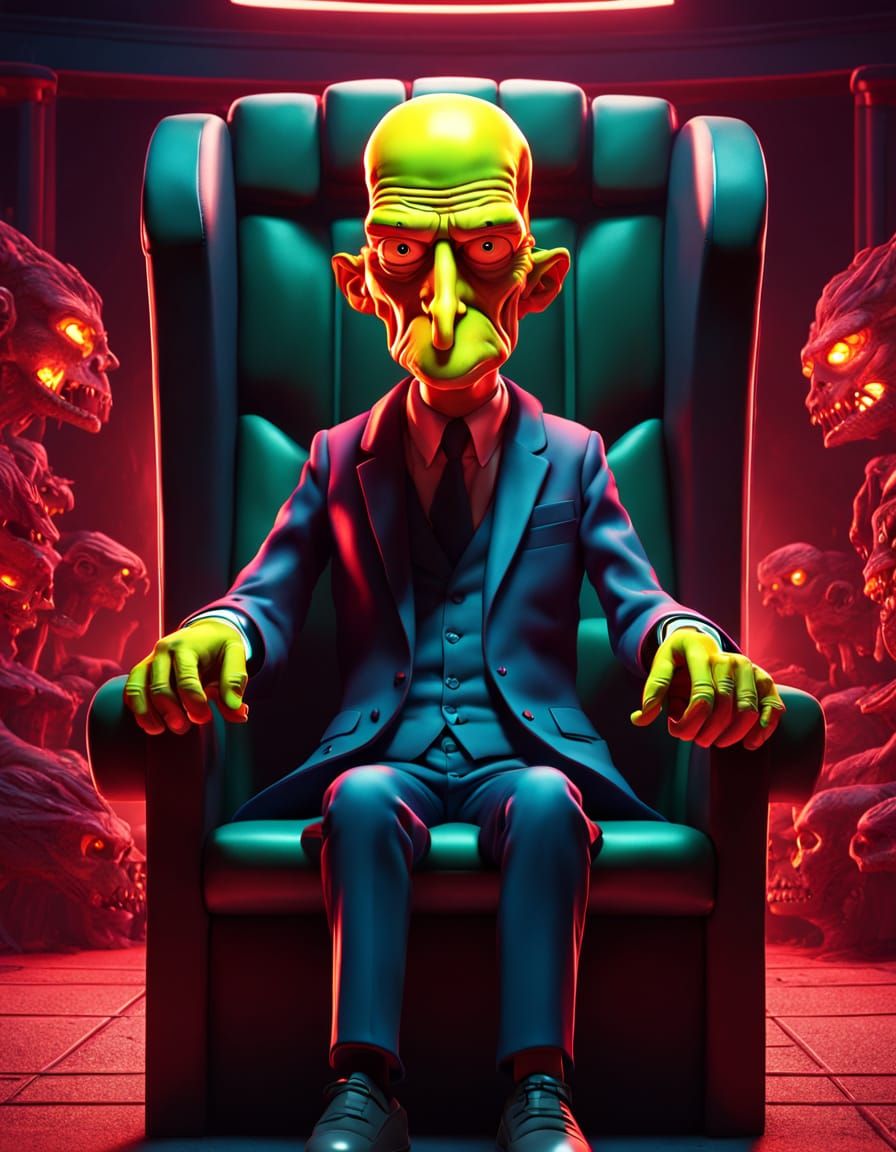 Mr. Burns as Evil Overlord: 3D Photorealistic Poster