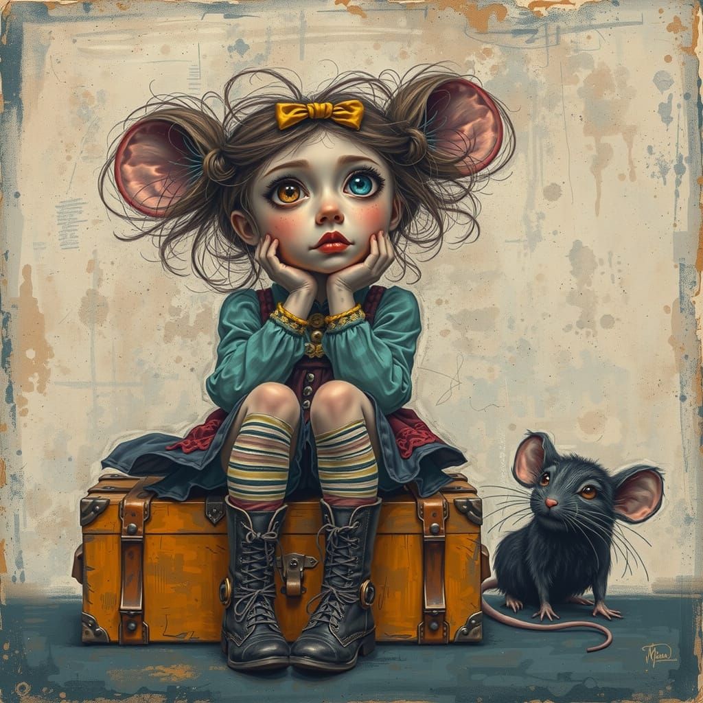 Wide-Eyed Snow White in Whimsical Pop-Surrealist Art