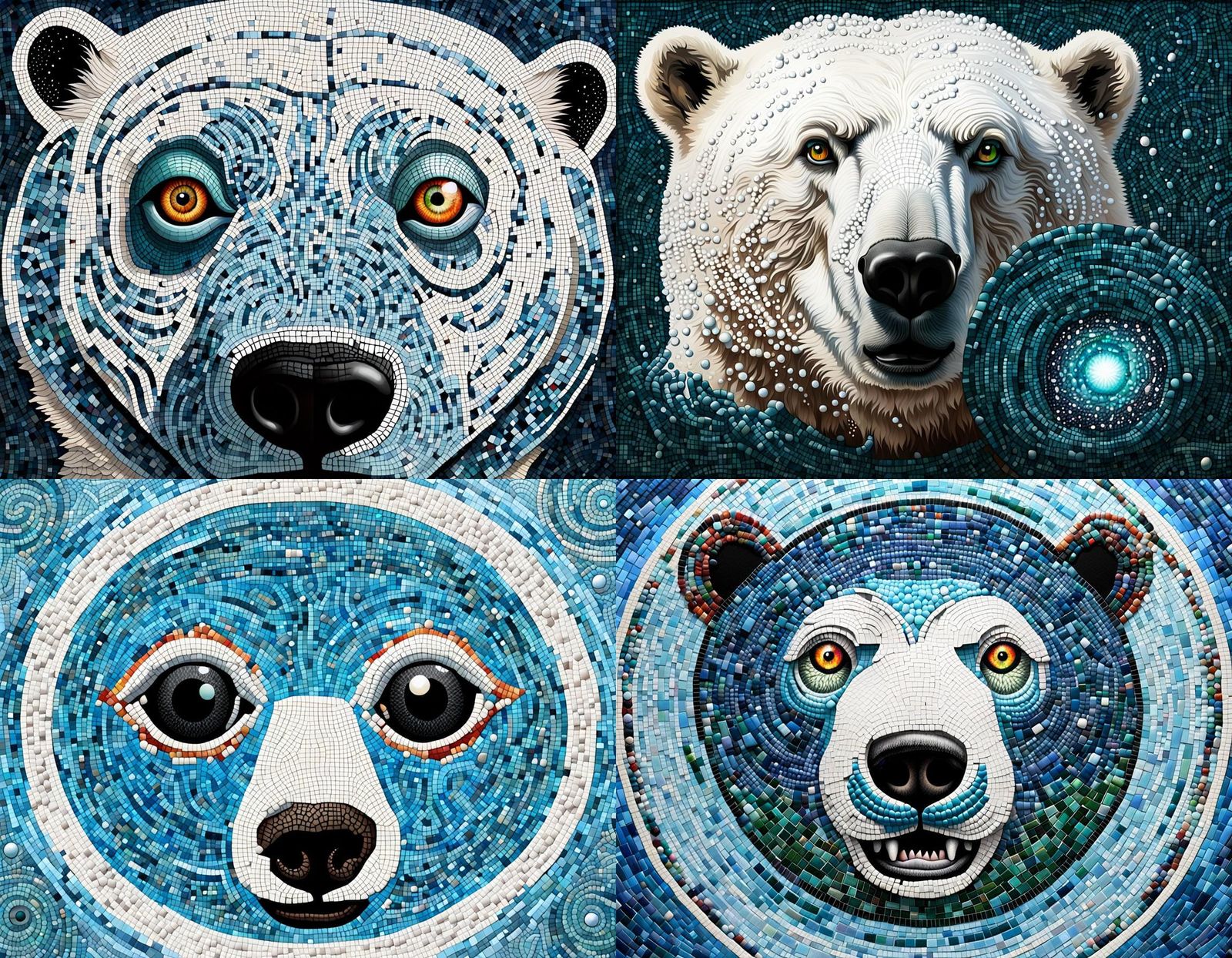 Surreal Mosaic Art: Eyeball, Homunculus, Polar Bear