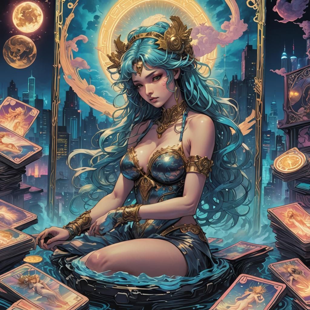Cyberpunk Birth of Venus Tarot Card Art