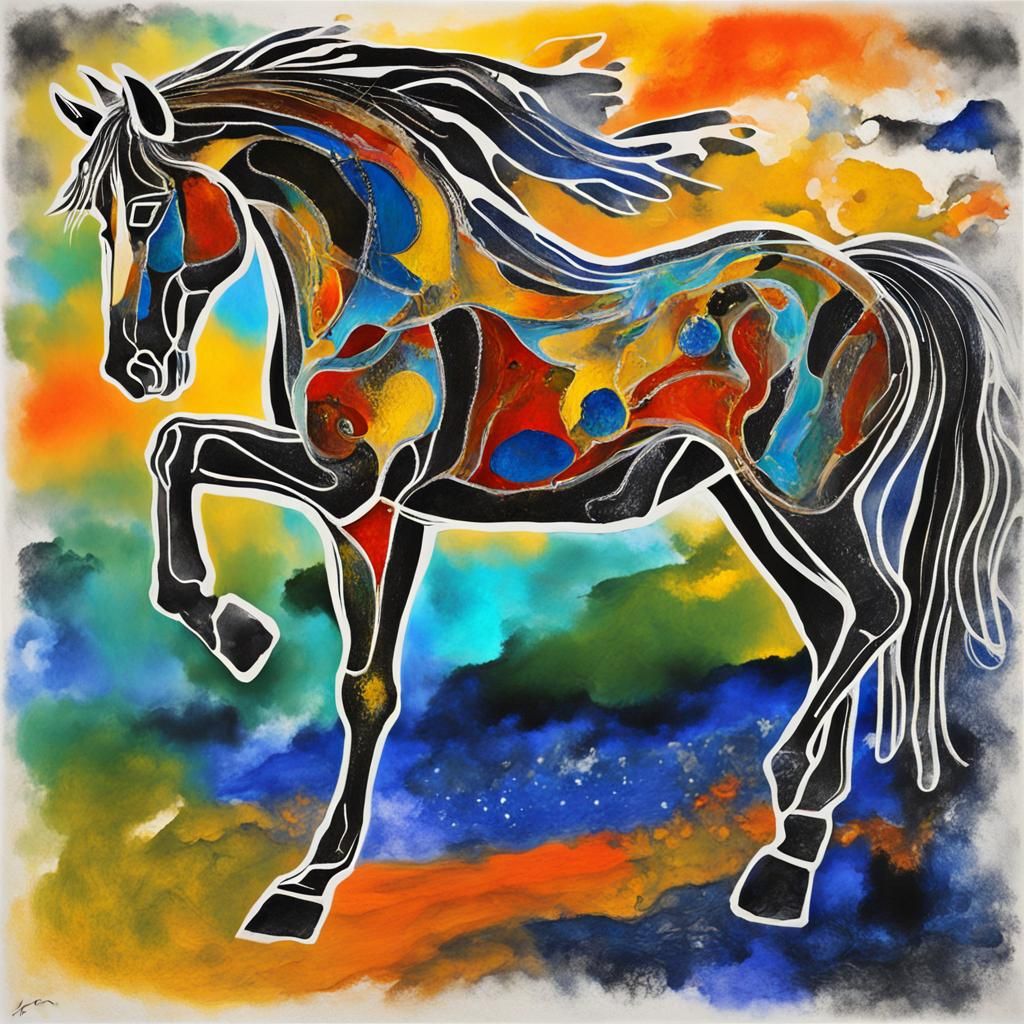 Lakota Heyoka Horse with Rayograph in Van Gogh Style