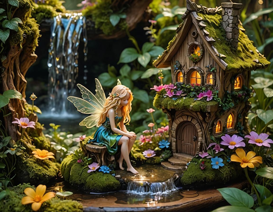 Delicate Fairy and Enchanted House in Oil Paint