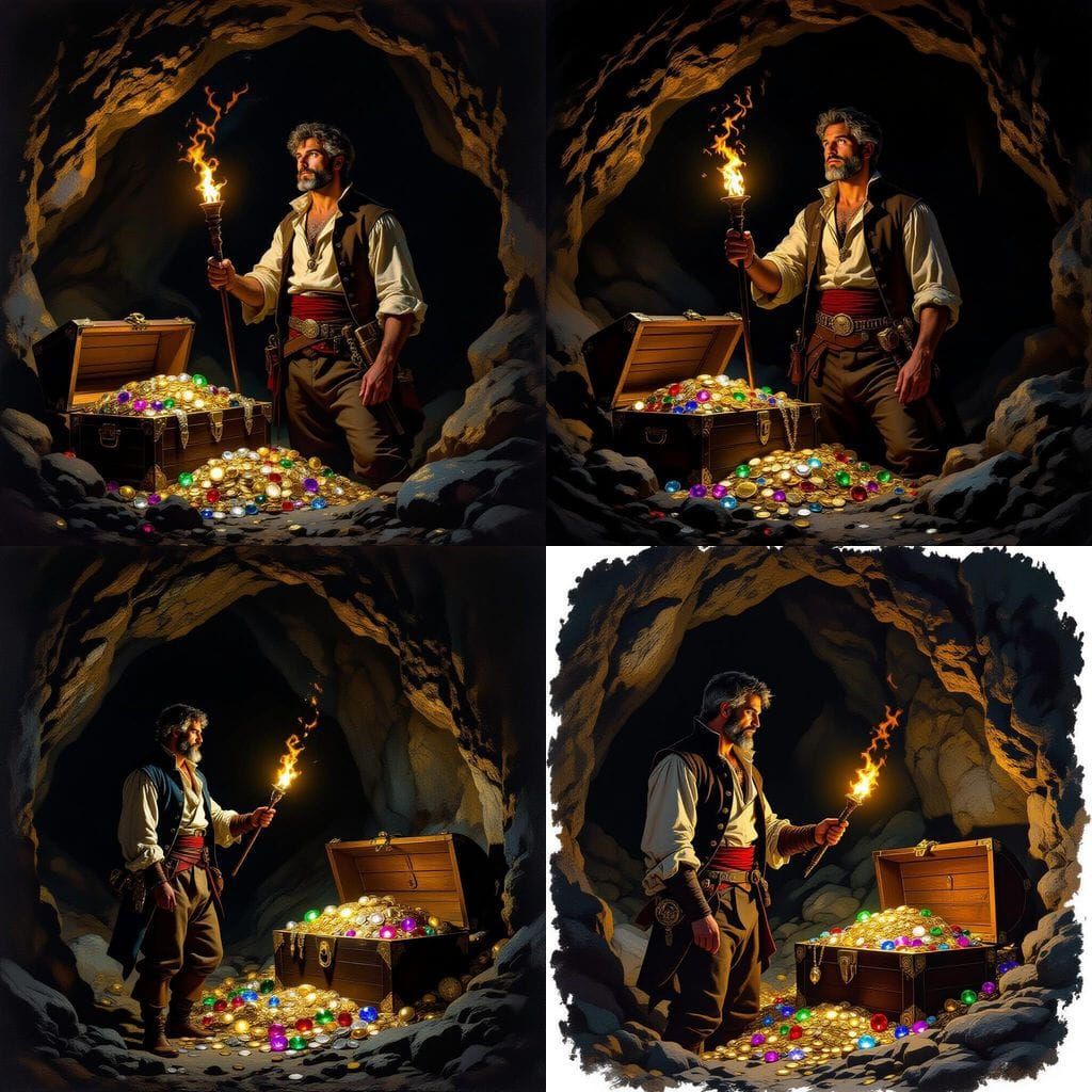 Edmund Dantes Discovers Treasure in Dark Cave