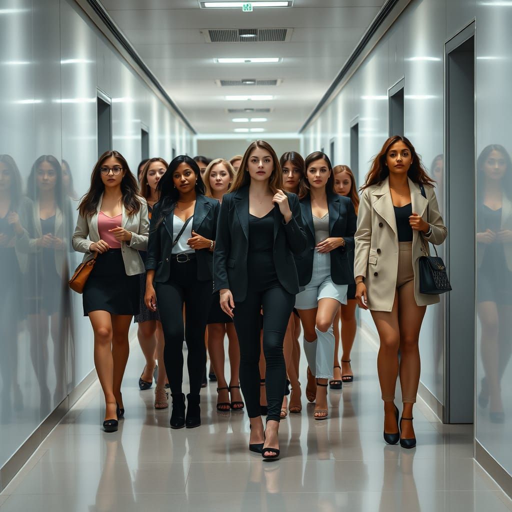 Diverse Women Gather in Modern Halls